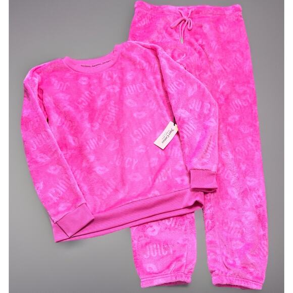 NEW Juicy Couture Sleepwear Velour Plush Lounge Set Small Top & Pants lip Pink - Picture 1 of 2